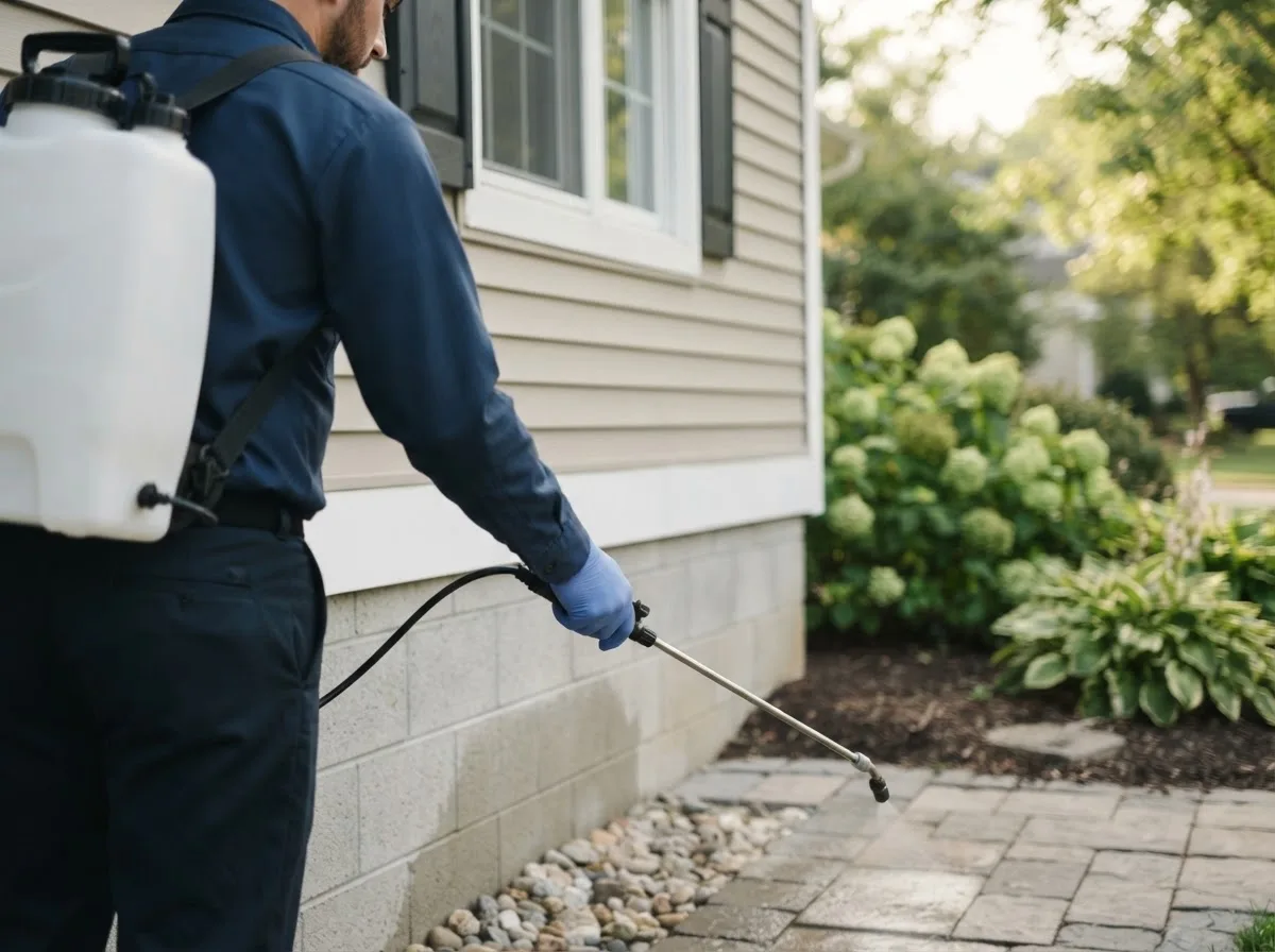Pest control technician inspecting a home in Stockertown, PA